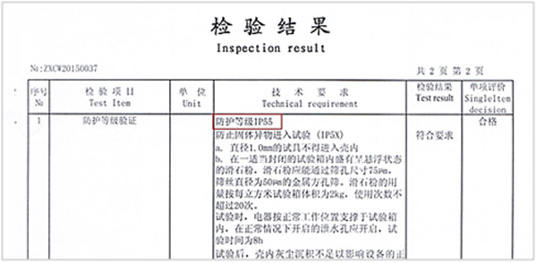 歐菱柜體防護等級檢驗報告